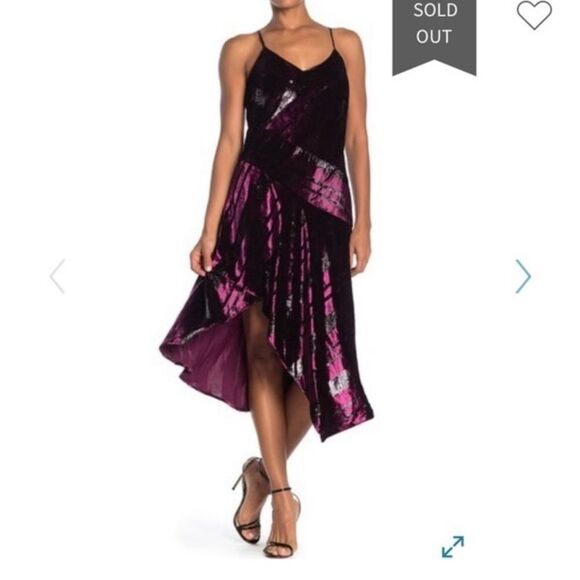 PARKER Selma V-neck Velvet Metallic Dress Cordovan Size 00 - Picture 2 of 14